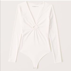 Abercrombie Long Sleeve Seamless Keyhole Bodysuit - white